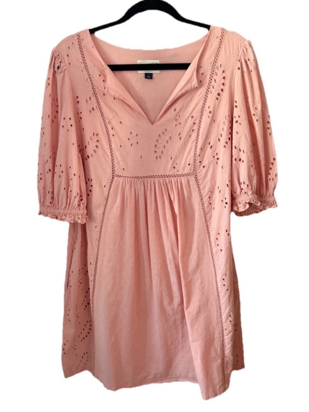 Blush Peach Eyelet Babydoll Dress Sz LG Made in India